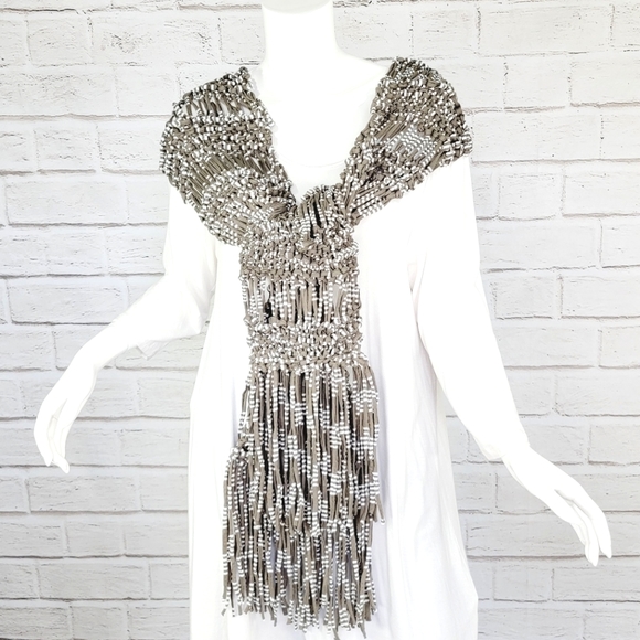 Statement One-of-a-kind Handcrafted Fringe Jersey Knit Scarf! NWOT! - Picture 10 of 12